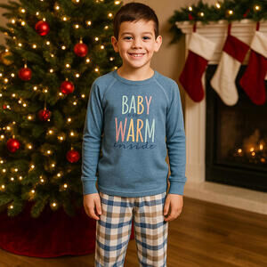 Jaclyn Intimates "Baby it's Warm Inside" Boy's 2 Pcs Pajama Set Christmas Large